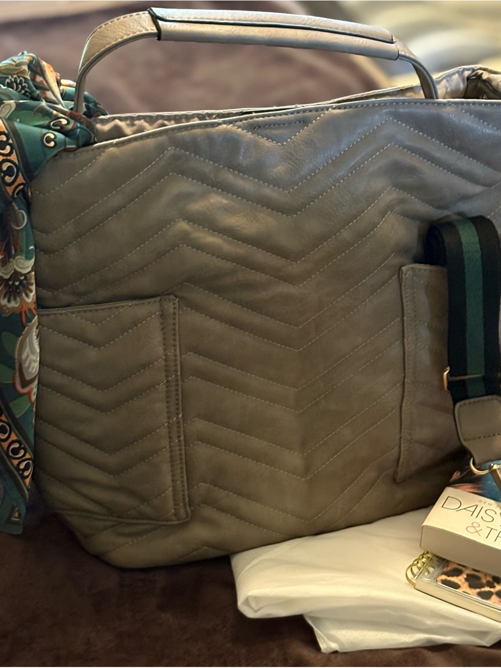 Quilted Tote Bag in Taupe - Women's Shoulder/crossbody Bag with Sm inside bag